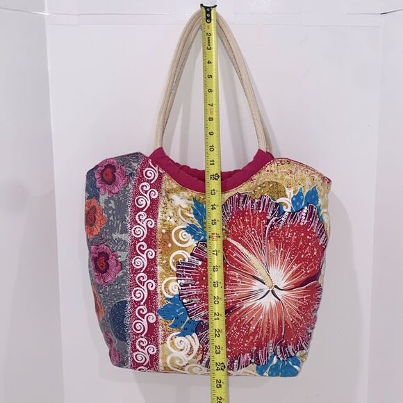 Sun N Sand Messina Large Cotton Tote Tropical Hibiscus Floral Design - Picture 11 of 17